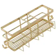 Golden Toothbrush Holder with Hook Free Punching Bathroom Shelf Bathroom Storage Rack Shampoo Stora