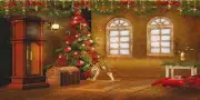 Retro Rustic Wood Window Xmas Tree Clock Backdrop Photography Background 20x10ft