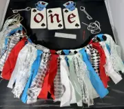 Alice in Wonderland “One” High Chair Banner Ribbon Fringe Decor Birthday Party