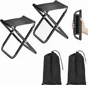 2Pcs Mini Folding Camping Stool, BetterJonny Aluminum Alloy Portable Folding Stool Outdoor Adult Camping Fishing Stool Mini Size Camping Stool with Carry Bag for All Outdoor and Indoor Activities