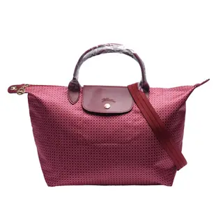 LONGCHAMP 經典Collection迷你領帶圖案短把手提/斜背包(中-無花果色)