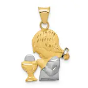 14K Yellow & Rhodium W/Rhodium D/C Girl Communion Semi-Solid Pendant