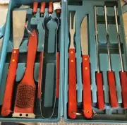12 Pc BBQ Grill Tool Kit Spatula Tongs Great Gift Barbeque Set with Case