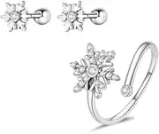 [Generic] Crystal Snowflake Stud Earrings Open Ring Jewelry Set Snow Winter Christmas Wedding Made in China