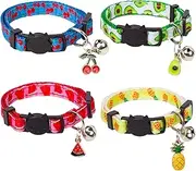Breakaway Cat Collar with Bell, 4 Pack Summer Fruit Style Kitten Collar Adjustable Cat Collars for Kitten Kitty Cat