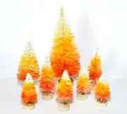 LOT 8 Mini CANDY CORN HALLOWEEN Miniature Ombre Sisal Bottle Brush Trees
