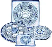 Prestigious Passover Seder Dinnerware Renaissance Set, Includes Round Porcelain Seder Plate, Square Matzo Tray, Silk Matza Cover & Afikoman Bag Magnificent Passover Decoration Dishware by Aviv Judaica