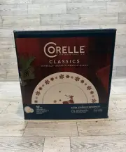 NIB Corelle Classics 12 Pc Christmas Dinnerware Set-Rudolph Reindeer Red & White