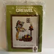 RARE Columbia Minerva Erica Wilson Crewel Picture Kit 7645 Home Is Bonnet Girl