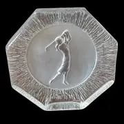 Nybro Sweden Vintage Heavy Crystal Laser Etched Female Golfer Paperweight