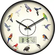 SCOAGE Silent Modern Battery Operated Digital Wall Clocks Funny Birds LCD Clock with Calendar and Date Temperature Large Display Clock Non-Ticking Clocks for Bathroom Kitchen Living Room Decor 14 Inch