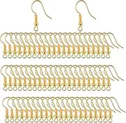 Bylion 400 Pieces Stainless Steel Earring Hooks, Fish Hooks Ear Wires French Wire Hooks, Coil and Ball Style Nickel-Free Ear Wires for Jewelry Making, Gold