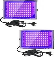 100W LED Black Light 2 Pack, CREATESTAR Black Lights for Glow Party, Ultra Thin Black Lights Flood Lights with On/Off Switch, Glow in The Dark, for Party, Halloween, Body Painting
