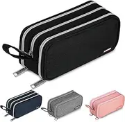 Large Pencil Case 3 Compartments Pencil Pouch Durable Pencil Case for Adult Kids with Handle,Lightweight Canvas Pencil Organizer Bag for School Supplies,Office