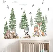 Amimagen Large Pine Tree Forest Animal Wall Stickers - Mountain Tree Bear Fox Rabbit Wall Decals - Baby Nursery Kids Girls Boys Room Daycare Playroom Classroom Wall Decor