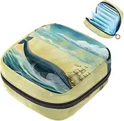 Period Bag,Sanitary Napkin Storage Bag,Whale and Moon Ocean,Tampon Bag for Purse