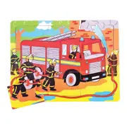 9pc Bigjigs Toys 30cm Medium Tray Puzzle Fire Engine Kids Fun Wooden Toy 2y+