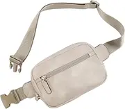 [UxicRuya] Belt Bag with Adjustable Strap for Workout, Running, Carry Bag, Shoulder Bag, Hip Bag, Beige, as described