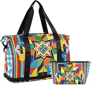 [Amooorous] Cute Cartoon Flower Pattern Boho Duffel Bag Overnight Carry On Tote and Luggage with Toiletry Bag for Trekking Multifunctional, Cute cartoon flower pattern boho, 1 size