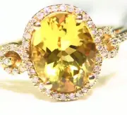 3.23CT 14K Gold Natural Yellow Emerald Halo Diamond Vintage Engagement Ring