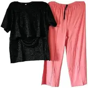[MISS Mominstylestore] Women's Zipless Maternity/Feeding/Nursing Tops/T-Shirt with Short Sleeve Wide Leg Palazzo Pant Set Breastfeeding Clothes XX-Large, Black Peach, XX-Large
