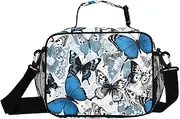 Butterfly Blue White Insulated Lunch Box for Women Men - Ideal for Work, Picnics - Includes Adjustable Shoulder Strap