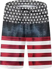 [Yhjoxlp] Mens Swim Trunks Quick Dry Board Shorts with Mesh Lining, Breathable Fit Print Beach Shorts Swimwear Bathing Suits, Flag 2, 4X-Large