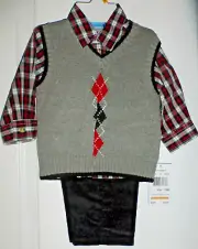 GOODLAD Boys 3 Piece Outfit Garment Set, Vest/Shirt/Pants, Size 12 Months, NWT