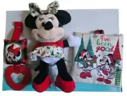 New Disney Baby 3 piece Minnie Mouse Christmas Gift Set Plush Rattle Holiday