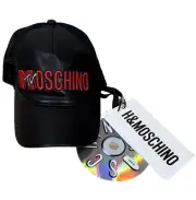 NEW Moschino x H&M Cap Black Leather Red Embroidered MTV Jeremy Scott Unisex Hat