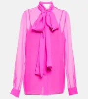 [Costarellos] Costarellos Quinn tie-neck silk chiffon blouse AU 6 pink