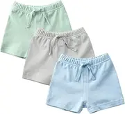 [Teach Leanbh] Unisex-Baby 3-PACK Cotton Soild Color Short with Drawstring 3-24 Months