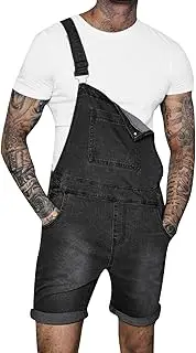 [Generic] Men's Denim Bib Overall Shorts Lightweight Loose Fit Walkshort Above Knee Length Shortalls Jumpsuit Rompers with Pockets