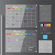 Hivillexun 3-Pack Acrylic Magnetic Dry Erase Boards Set - Stay Organized on Your Refrigerator, Wall, and Fridge with Monthly, Weekly, and Daily Notepads