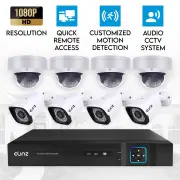 Elinz 8CH AHD 1080P HD Video & Audio Recording CCTV Surveillance DVR 4x Outdoor Bullet 4x Vandal-proof Dome Security Camera System No HDD