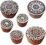 Royal Kraft Clay Printing Stamps Attractive Round Floral Shape Wooden Blocks (Set of 6)