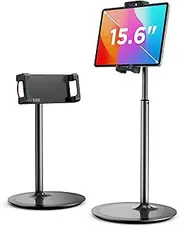 Tablet Ipad Stand Holder, SAIJI Adjustable Phone Stand, 360 Degree Rotating, Aluminum Alloy Cradle Desktop Holder Dock for 4.7"-12.9" Screen Phones, iPad, Nintendo Switch, Kindle, eBook Reader (Black)