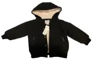 NWT Zara Puffer Jacket 18-24m Black Hooded Sherpa Lined Snap Front Warm Cozy
