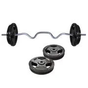 40kg - 120cm Super Curl Barbell Bar Weight Set + Ez Grip Cast Iron Weight Plate