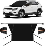 Augeny Car Windshield Cover for Ice and Snow, Auto Windshield Snow Cover with Side Mirror Cover, Protects Against Snow, Ice, UV Ray and Frost for Most Vehicles (4 Hooks)