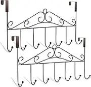 Over The Door Hooks, 2 Pack Door Hanger Towel Rack, Anti-Rust Over The Door Coat Rack with 7 Hooks, Metal Hanging Organizer for Clothes Coat Hat Towel Bedroom Bathroom, Brown