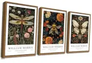 Framed William Morris Canvas Wall Art Set of 3, Vintage Animal Bee Butterfly