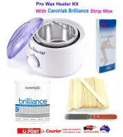 Pro Waxing Warmer Heater Kit 500ml Caronlab Brilliance Strip Wax Strips Spatulas