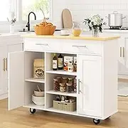 QAQA Kitchen Island Cart Furniture cart on Wheels with Storage，Rolling Portable Dining Room Serving Utility Carts Mobile Movable with Drawers Cabinet