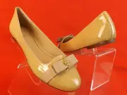 NIB TORY BURCH NUDE PATENT LEATHER TRUDY BOW GOLD REVA SMOKING FLATS 8 $250