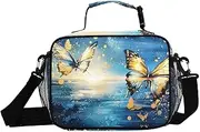 Butterfly Sunrise Gold Insulated Lunch Box for Women Men - Ideal for Work, Picnics - Includes Adjustable Shoulder Strap