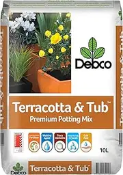 [Debco] Terracotta and Tub Potting Mix 10L - 6 Months Feed with Trace Elements - Suitable for All Types - WaterLock Technology - Aqua Coir Formula