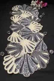 NEW NICOLE MILLER COASTAL Blue OCEAN SHELL SWIRL BEADED TABLE RUNNER 13" X 36"