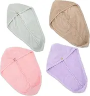 4Pcs Microfibre Solid Color Dry Hair Hats Quick Drying Hair Towel Set Light and for Home Use and Travel
