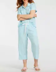 NEW PETER ALEXANDER BABY BLUE STRIPED TOP & PANTS PJ SET VISCOSE XL RRP$139.90